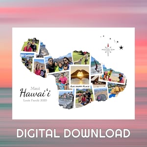 Maui · Fotocollage staatskaart Hawaï-eiland - gepersonaliseerde kaartafdruk - jubileumcadeau - reiscadeau-ideeën - elk eiland - digitaal bestand