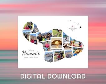 Maui · Hawaii Insel – Individuelle Fotocollage – Personalisierter Kartendruck – Reisegeschenk, Jahrestagsgeschenk | DIGITALER DOWNLOAD