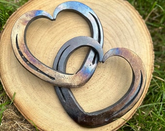 Horseshoe Hearts Interlinked - Real Genuine Used Horseshoe Hand Forged By Farrier Perfect Wedding & Anniversary Gift