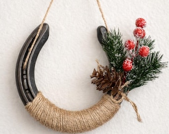 Lucky Christmas Horseshoe Gift - Rustic Festive Door Decoration - Genuine Used Horseshoe