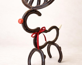 Handmade Horseshoe Reindeer - Rustic Metal Christmas Decoration Made From Real Horseshoes