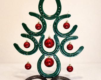 Handcrafted Horseshoe Christmas Tree | Welded Rustic Metal Tree with Baubles - Farrier Made UK Christmas Decor