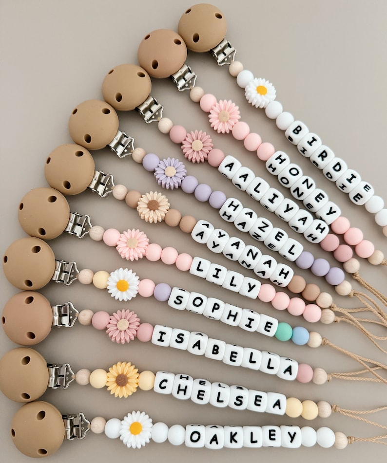 Personalised Daisy Dummy Chain Pacifier Chain Dummy Holder Personalised Dummy Chain zdjęcie 1