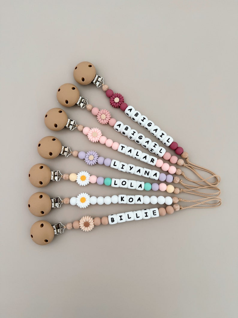 Personalised Daisy Dummy Chain Pacifier Chain Dummy Holder Personalised Dummy Chain zdjęcie 2