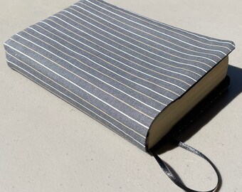The Book Cozy, Book Cover, Mass Market, Reversible, Reusable, Washable Fabric, Built in bookmark, Black Grey