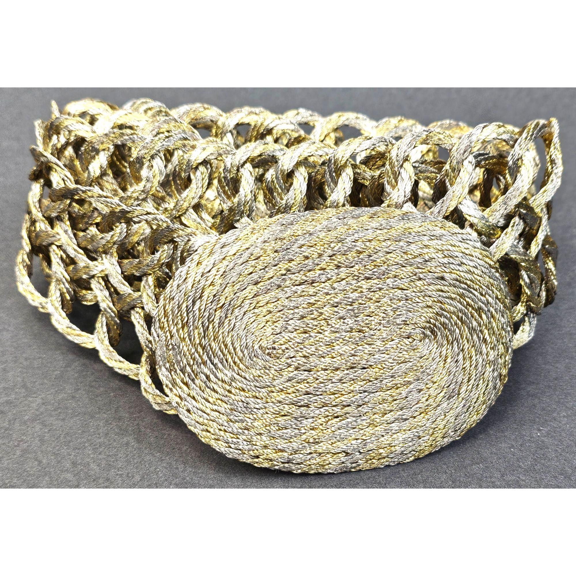 Vintage Womens 1990s Gold Silver Braided Rope Belt Oval  display picture 3