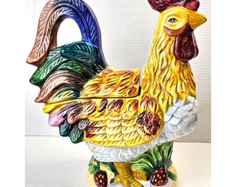 Vintage Colorful Ceramic Rooster Figurine Cookie Jar 13"