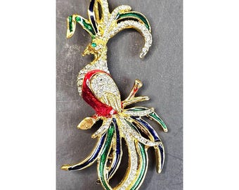 Vintage Strass Emaille Pfau Brosche Pin Multicolor Gold Ton Modeschmuck