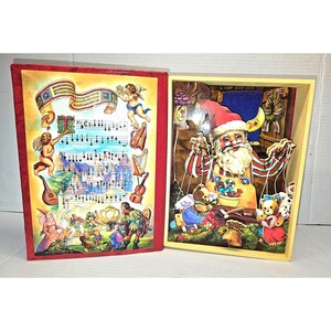 Wereldbazaar roodgouden decoratieve "Vreugde" vakantiemuziekdoos met kerstmandoosje
