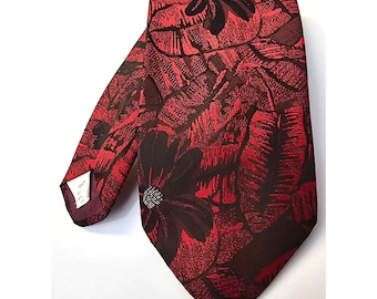 Camden Court Floral Pattern Red & Black Mens Necktie Poinsettia Design