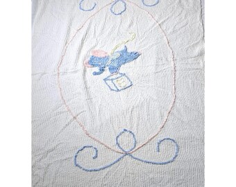 Vintage Chenille Baby Blanket With Elephant Design