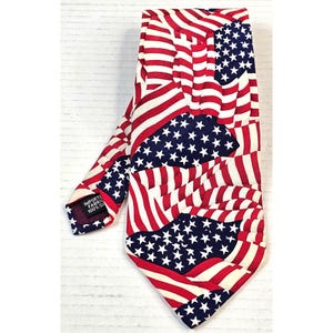 American Flag Silk Tie Star Spangled Banner Design Red White & Blue Patriotic