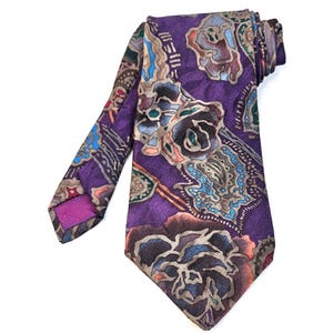 Liberty Of London Silk Tie Abstract Floral Paisley Purple Multicolor Men