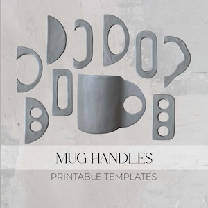 Peut inclure: Un ensemble de modèles imprimables pour différentes formes de poignées de tasse. Les modèles sont gris et montrent différentes formes et tailles de poignées.