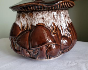 Vintage Cottagecore Brown Mushroom Soup Tureen with Lid