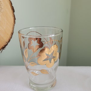 Vintage Dominion Glass Set: Golden Floral Star Tumblers, Set of 4