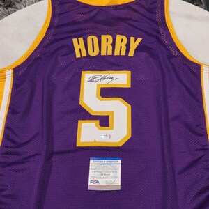 Gesigneerd Robert Horry-shirt met PSA/DNA-certificaat, paars, op maat gemaakt.