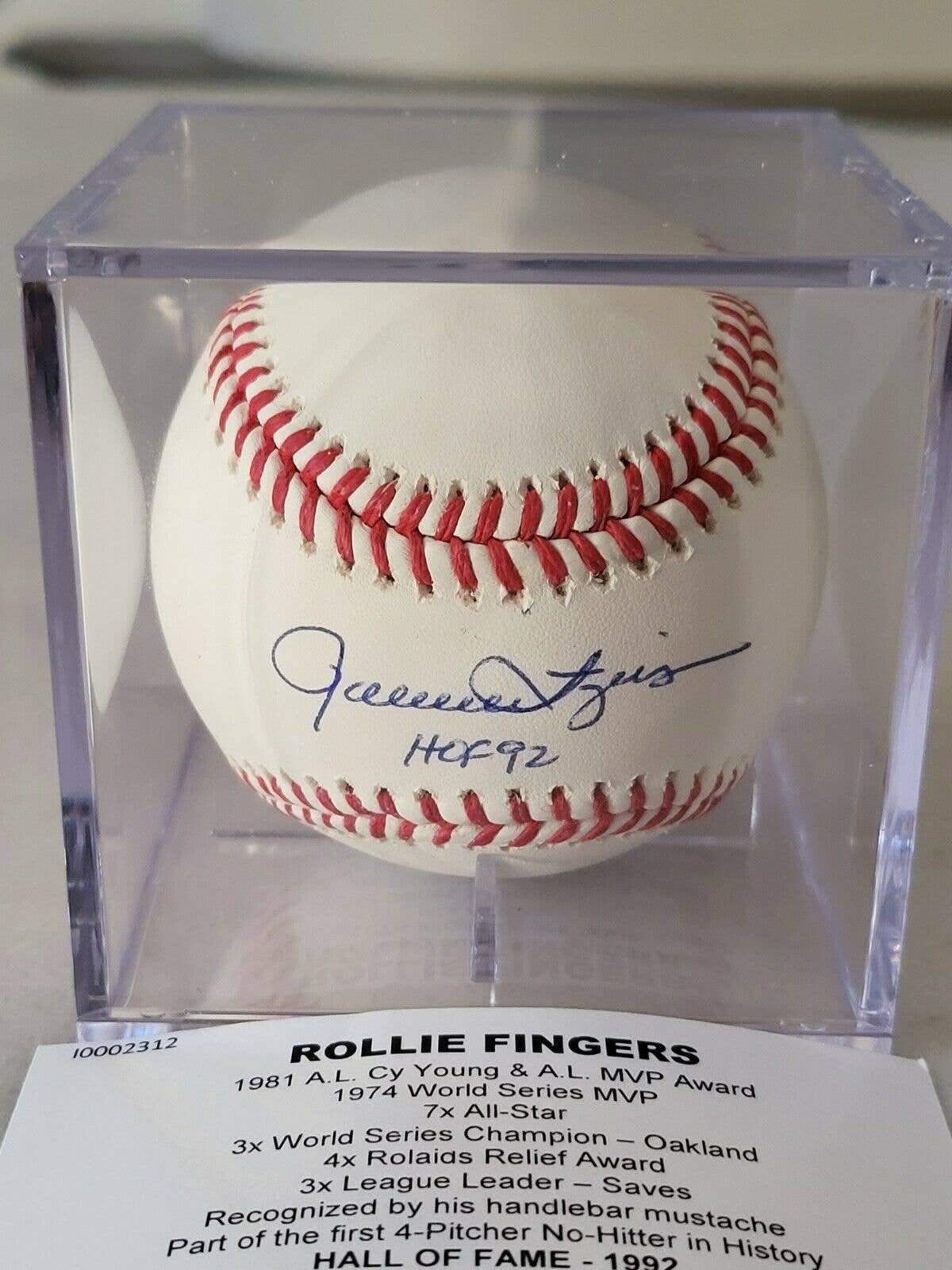 Rollie Fingers Autographed/signed Baseball TRISTAR HOF 92 