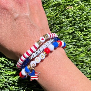 Red White & Blue Bracelet America USA Charm Bracelet Army Wife Gift