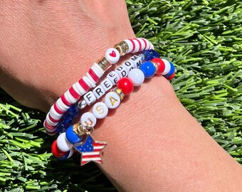 Red White & Blue Bracelet America USA Charm Bracelet Army Wife Gift