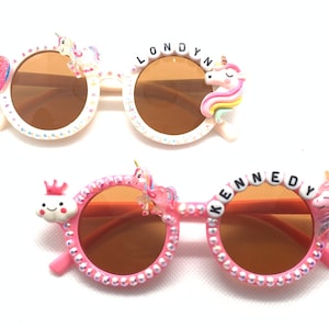 Girls Custom Unicorn Sunglasses Unicorn Gift Party Favor Kids Sunglasses Pink Rhinestone Unicorn Charm Name Gift