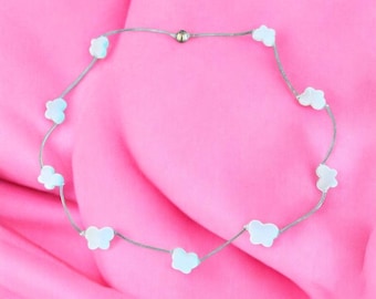 Girls Seashell Butterfly Necklace: Dainty Clear Cord Necklace