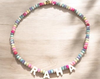Girls Rainbow Bead Seashell Letter Personalized Name Necklace