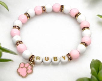 Personalized Dog Paw Charm Bracelet: Custom Beaded Pet Memorial