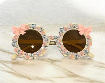 Custom Girls Pink Bow Sunglasses with Name Personalized Birthday Girl Accessories Rhinestone Mermaid Sunglasses