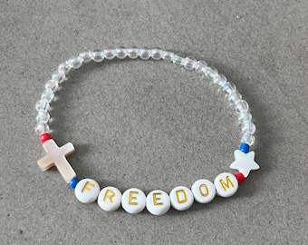 Freedom Bracelet - Cross & Star, Red, White, and Blue Child or Adult Bracelet