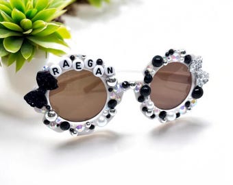 Girls Personalized Sunglasses: Rhinestone Bow, Custom Name Party Favor