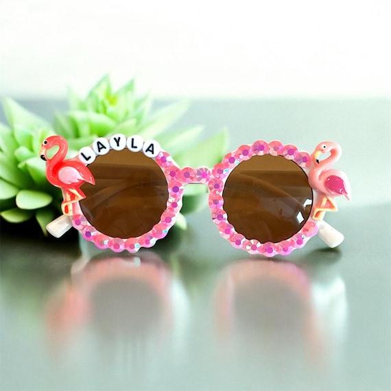 Girls Pink Flamingo Sunglasses: Custom Rhinestone Party  display picture 3