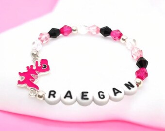 Kids Custom Dinosaur Charm Bracelet: Personalized Name Bracelet, Party Favor
