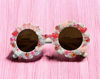 Personalized Valentine’s Day Sunglasses: Girls Heart Rhinestone Sunnies