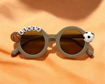 Kids Custom Name Sport Sunglasses: Soccer, Baseball, Basketball Charms