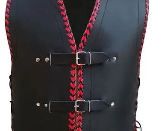 Genuine Leather Vest RED trim thick