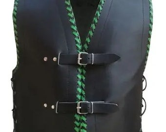Genuine Leather Vest GREEN trim thick