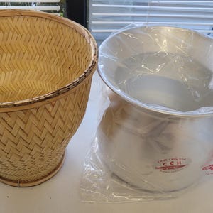Juego de primera calidad de olla vaporera para arroz glutinoso y cesta de bambú hecha a mano, utensilios de cocina