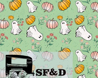 Digital download  | Fall Vintage | PNG Sublimation Download File PNG |  Pumpkins | Ghost | Bookish Girly | Fall Seamless Pattern Design