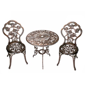 Cast Aluminum Metal Antique Bronze 3 Piece Patio Rose Bistro Set