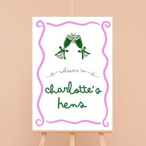 Printable Bridal Shower Welcome Sign | Hens Welcome Sign | Canva Digital Download | Illustrated Hand Drawn Cheers Scribble Wavy Template