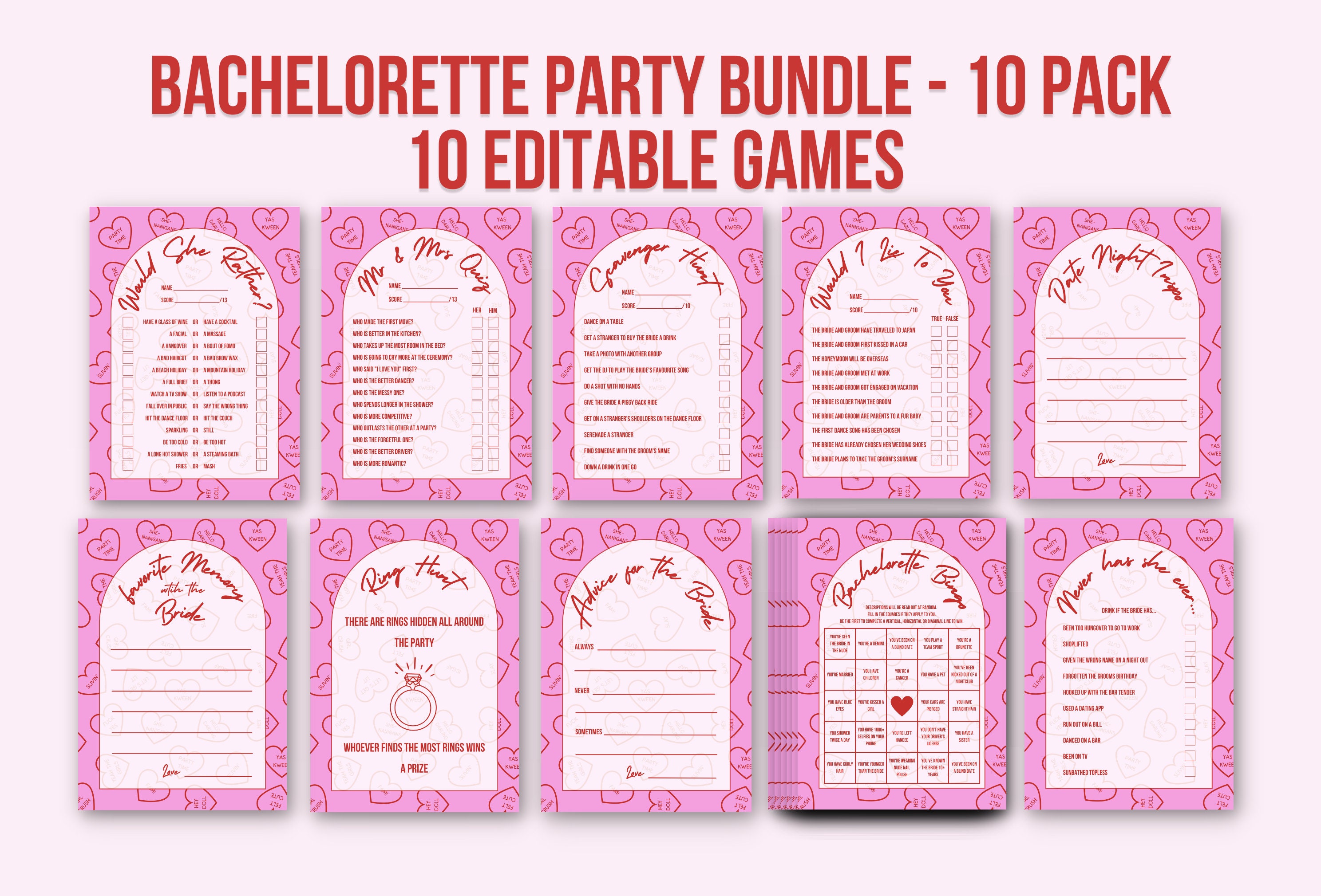 BACHELORETTE PARTY DRINKING GAME / HEN / PARTY GAMES DRINK IF PACK –  Bespoke Bride