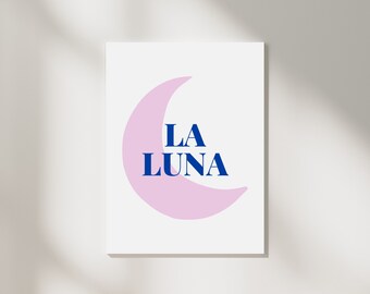 La Luna Poster, Moon Poster, Wall Art, Instant Download, Printable Art, Digital Art, Retro Art, Home Kids Room Decor, Colourful Print