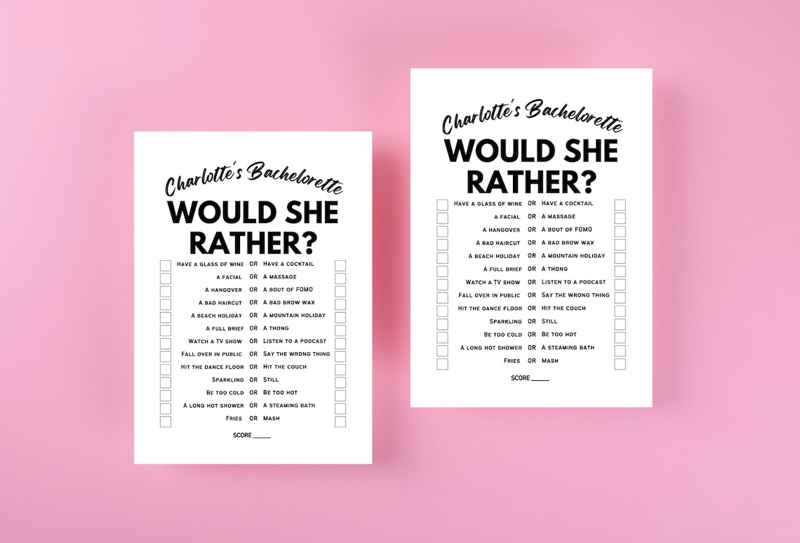 Would She Rather Game, Printable, Minimalist, Edit With Canva ...