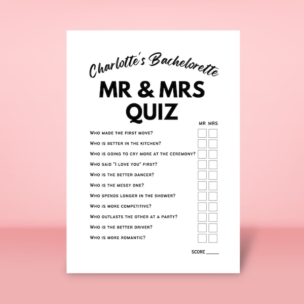 Mr and Mrs Quiz Game, What Did the Groom Say Game, Printable, Minimalist, Edit With Canva, Bridal Shower Ideas, Hens Party Games