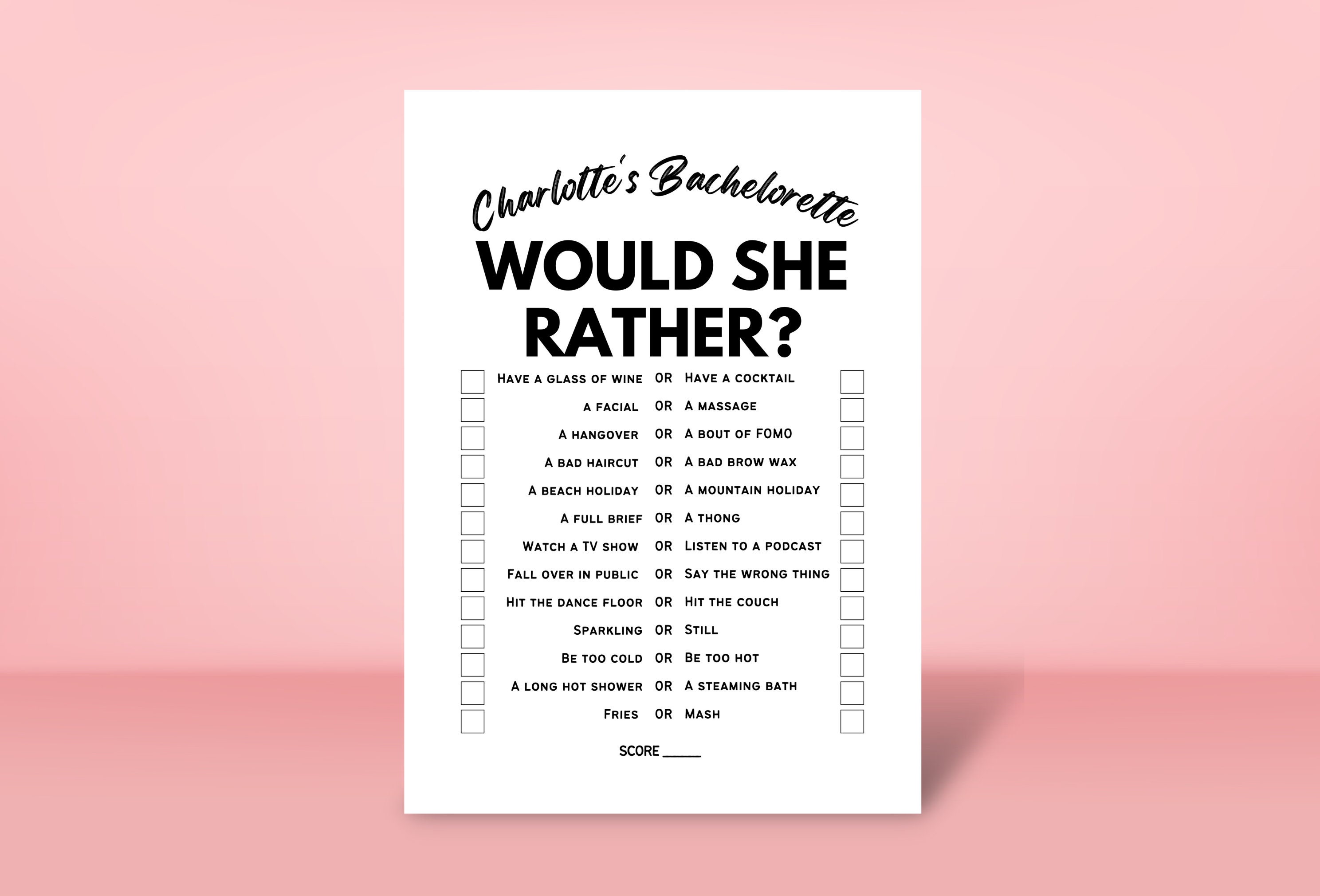Would She Rather Game, Printable, Minimalist, Edit With Canva ...