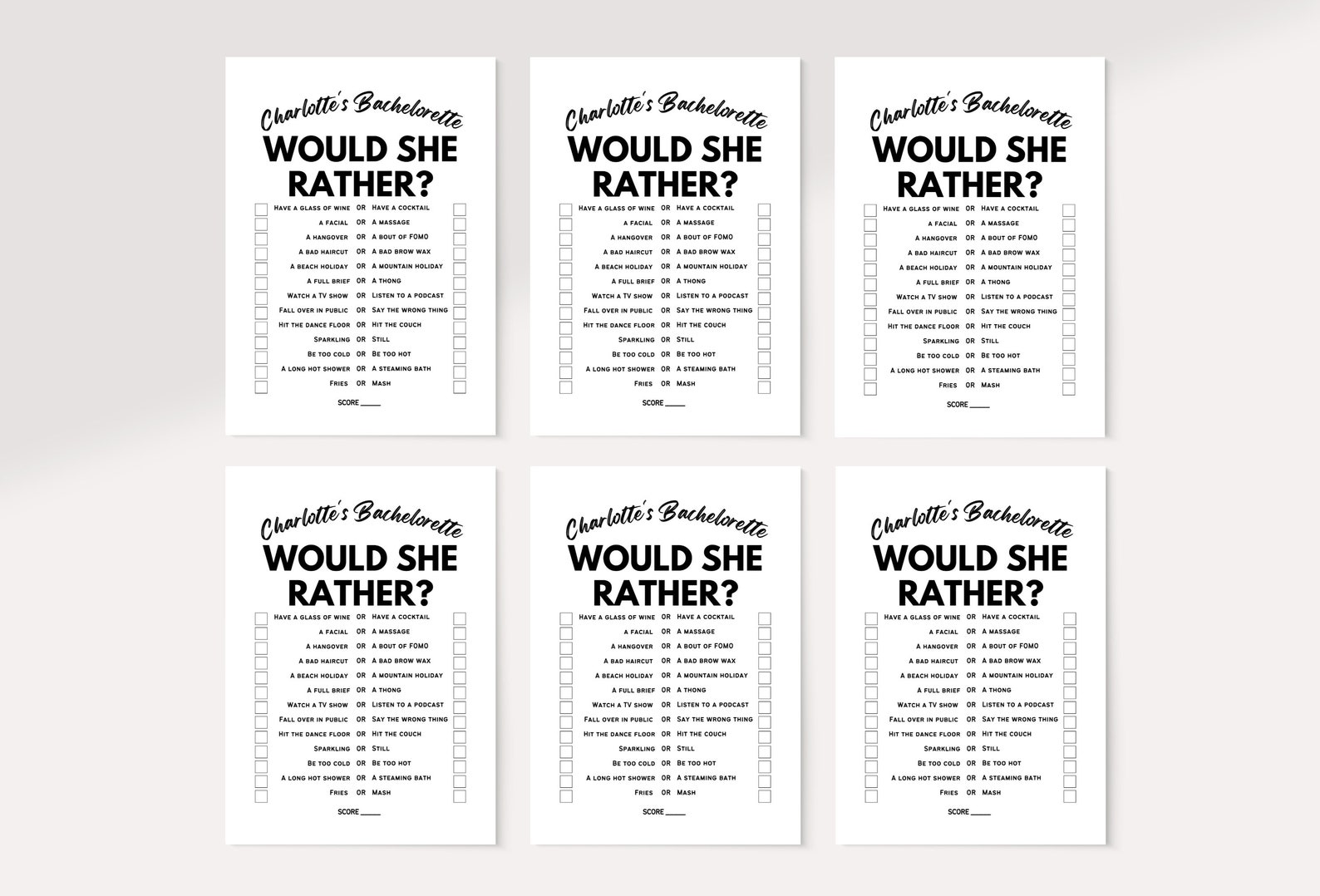 Would She Rather Game, Printable, Minimalist, Edit With Canva ...