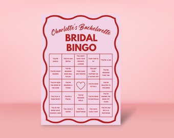 50 Bachelorette Bingo Game Cards, Pink and Red, Printable, Edit with Canva, Dirty Game, Hens Party Game, Bridal Shower Ideas