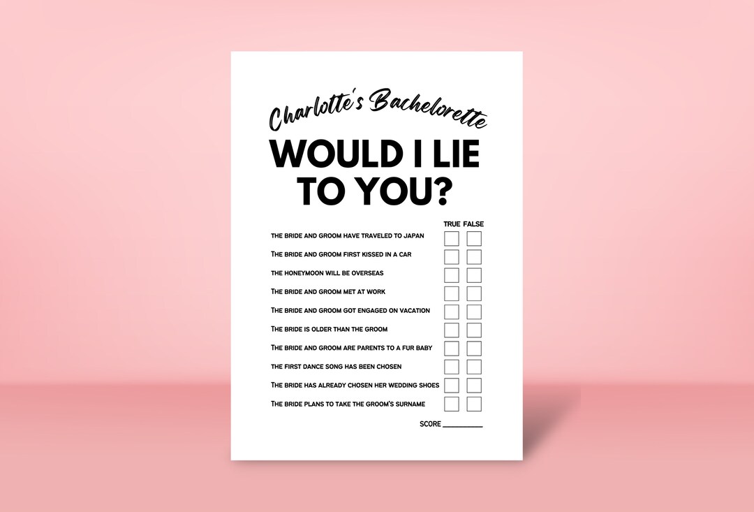 Would I Lie to You Game, Hen Party Game, Monochrome, Dirty Game, Instant Download, Canva