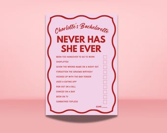 Never Have I Ever Bachelorette Game: Pink & Red Printable (Edit with Canva)